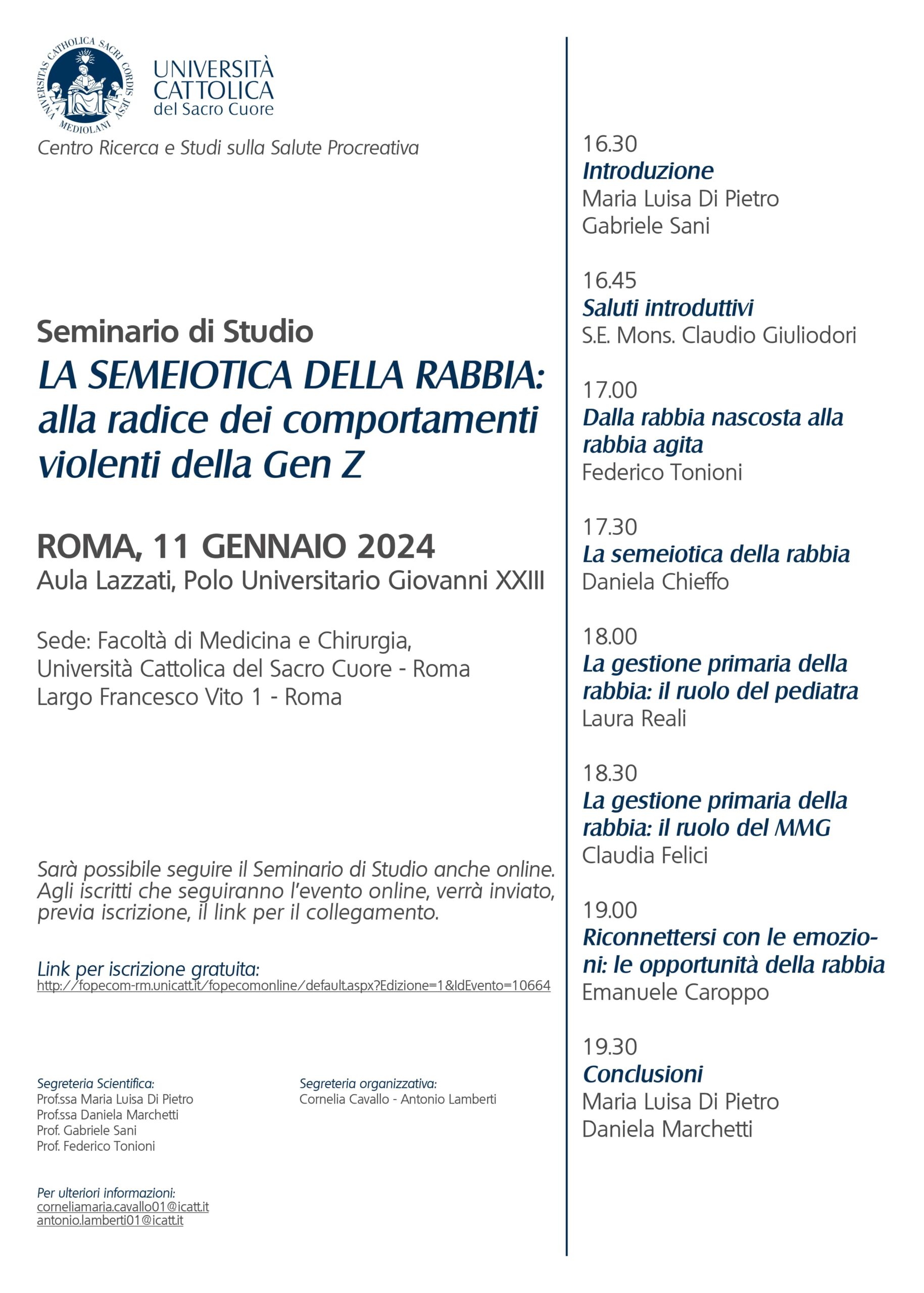 Seminario di Studio LA SEMEIOTICA DELLA RABBIA: alla radice dei comportamenti violenti della Gen Z